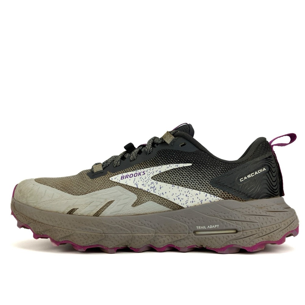 Brooks Cascadia 17 Trail Shoe - Women Size 7.5 'Oyster/Blackened Pearl/Purple' - Picture 2 of 15